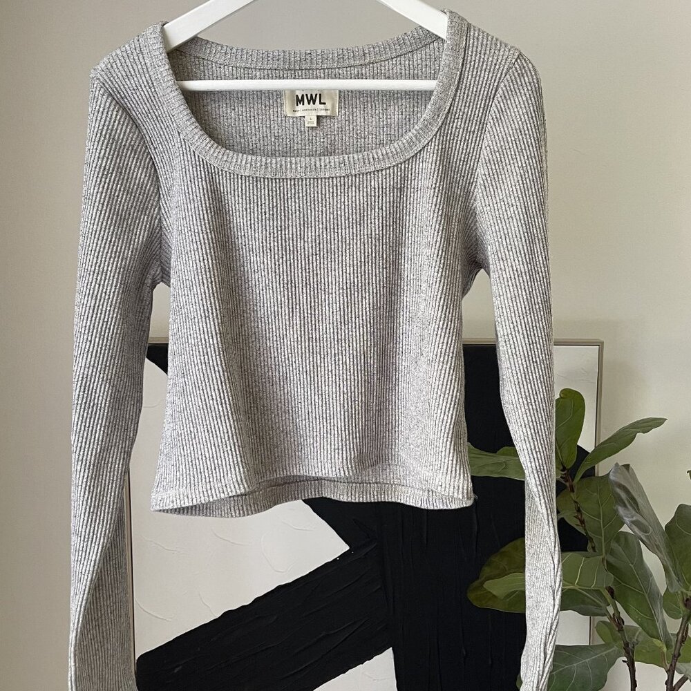 NWT Women's MWL Madewell Gray Square Neck Sweater Cropped Size Large L NEW